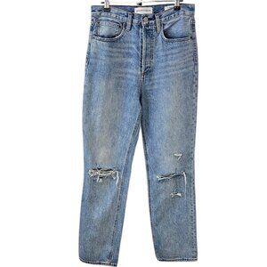 Denim Forum The Joni High Rise Loose Jeans, Button Fly, Distressed, Size 27